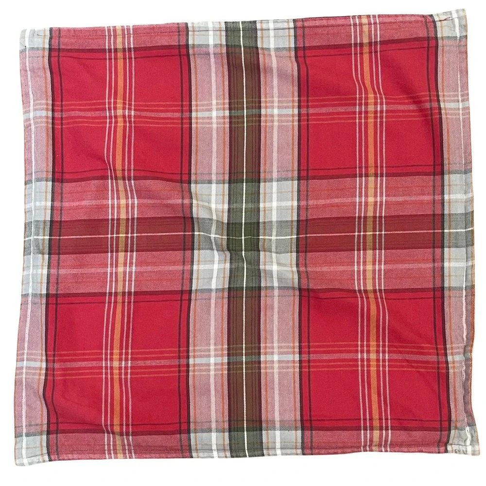 Pottery Barn‎ Plaid Pillow Cover Red 22x22 Cotton Tartan Holiday Farmhouse